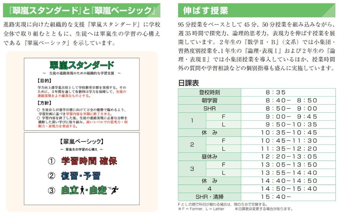 横浜翠嵐高校の翠嵐スタンダードと日課表(2026学校案内)