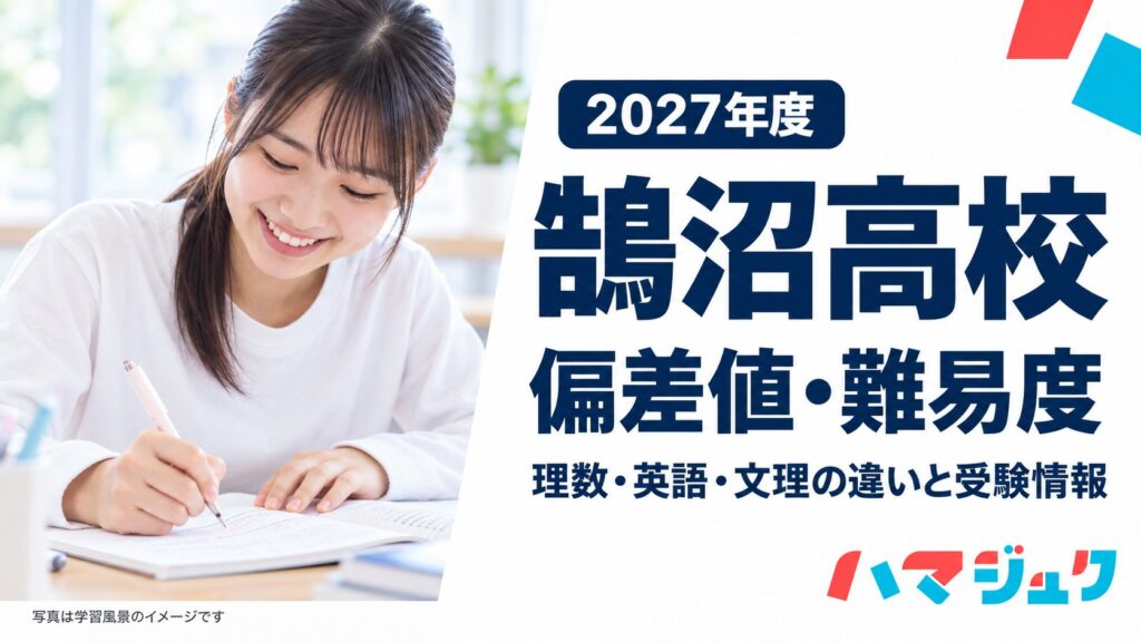 鵠沼高校の2027年度向け紹介。理数・英語・文理と受験情報を案内。写真は学習風景のイメージ。