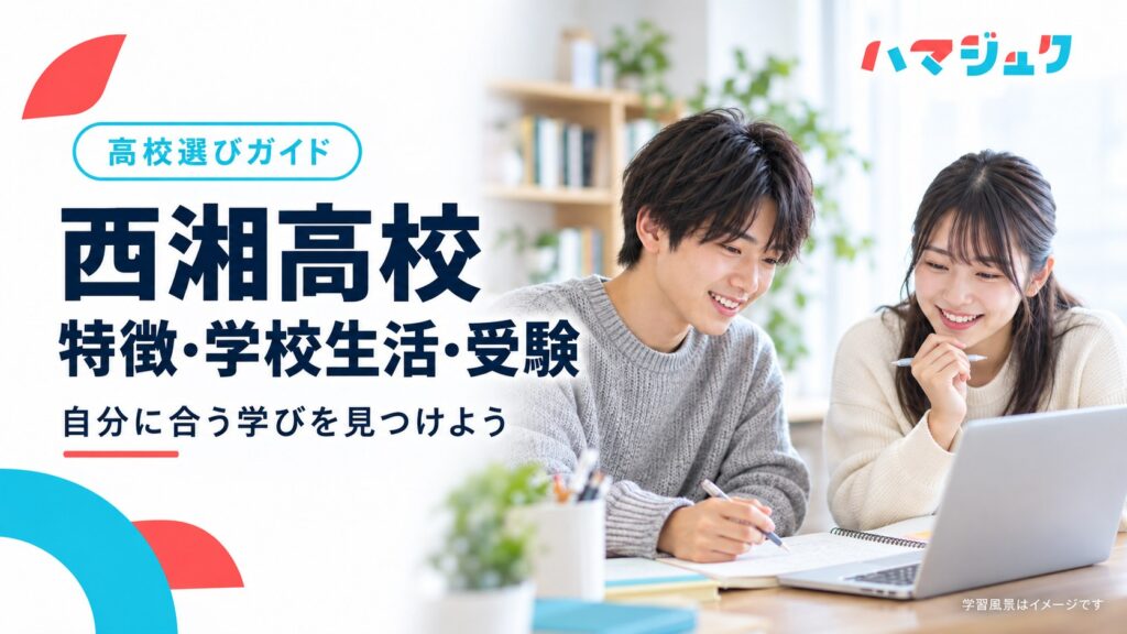 西湘高校の特徴、学校生活、受験情報を紹介するハマジュクのアイキャッチ。
